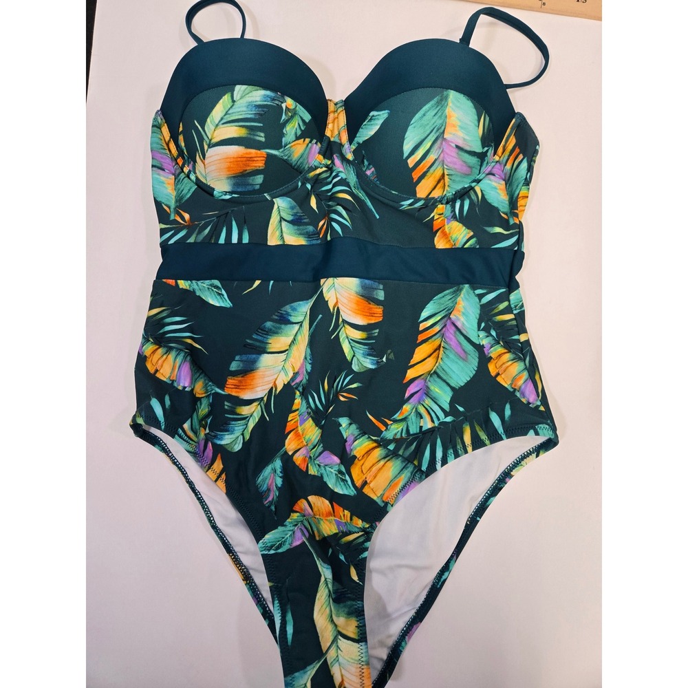 Cupshe Tropical Leaf Print Underwire One Piece Swimsuit Size Large